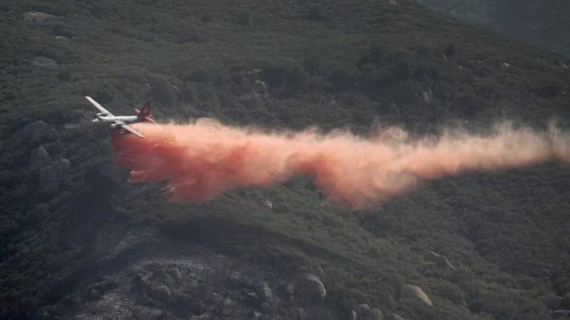 Aviões tanque são utilizados para despejar o pó e conter as chamas. - (Reprodução / Divulgação)