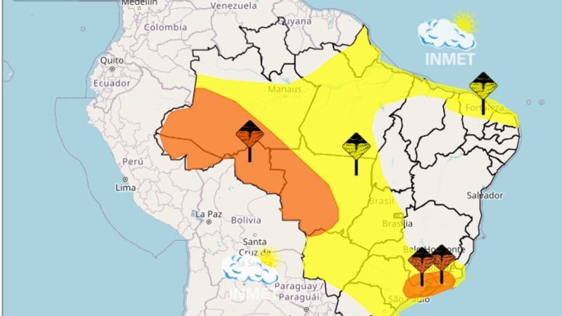 Os avisos reduzem os riscos à saúde da população. - Reprodução/Inmet