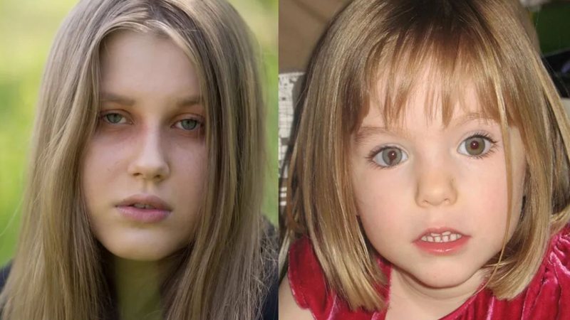 Fotos de uma jovem adulta loira e uma criança também de cabelos loiros e olhos claros.