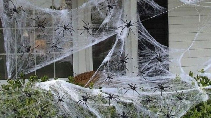 teia de aranha decorativa em frente à casa
