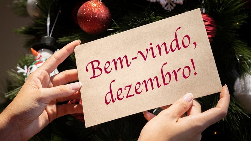 cartão de Natal escrito bem-vindo, dezembro!