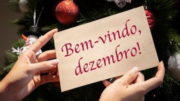 cartão de Natal escrito bem-vindo, dezembro!