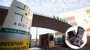 Foto do prédio sede da Anvisa, com insersão redonda de imagens dos picolés que tiveram sua venda proibida à direita.