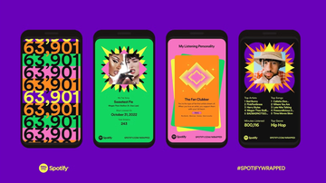 Prints de telas do Spotify Wrapped sob fundo roxo.