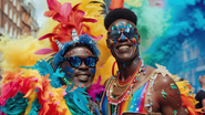 Homens aproveitando o carnaval de rua.