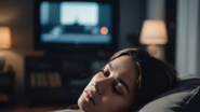 mulher dormindo enquanto tv está ligada ao fundo