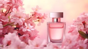 perfume cercado de flores de cerejeira.