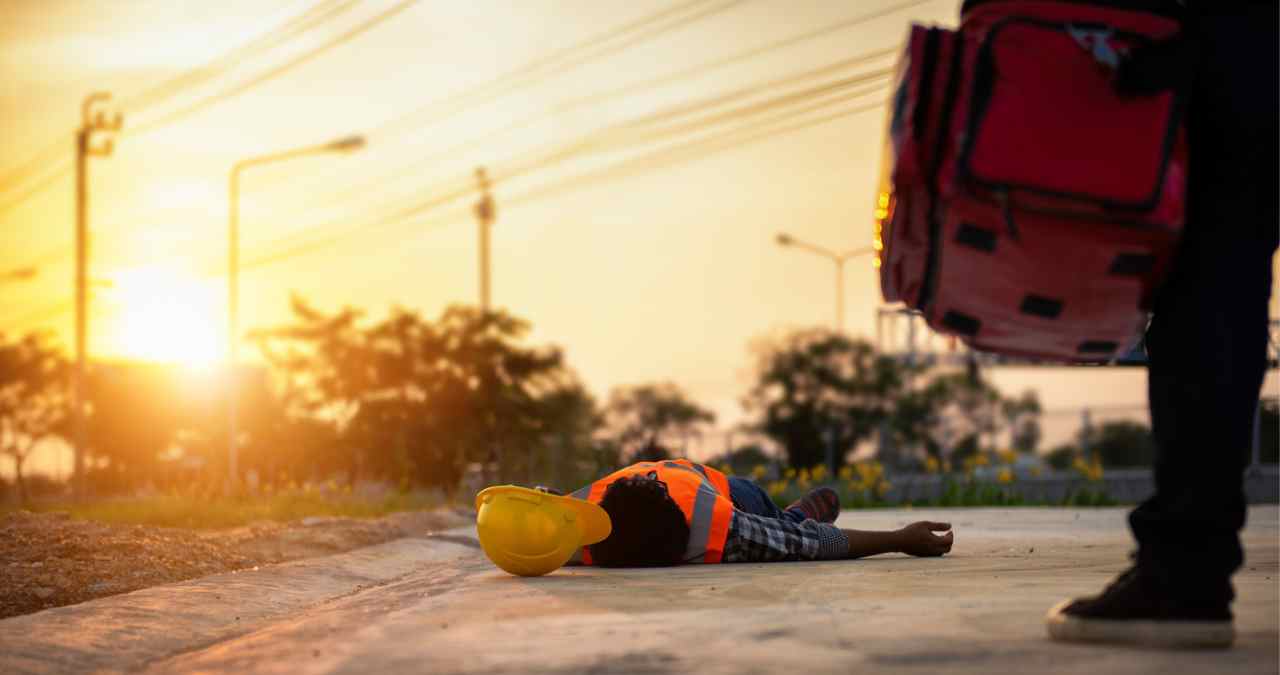 homem deitado no chão por conta da insolação