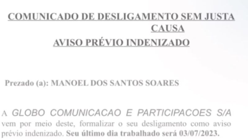 Carta de demissão do ex-apresentador.