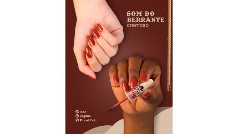 Marrom avermelhado, que lembra o barro, o esmalte "Som do Berrante" apresenta uma cor bonita e magnética.