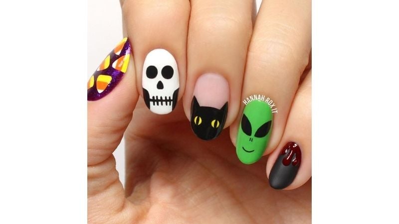 Gatos, alienígenas, caveiras, tudo vale para as unhas no Halloween!