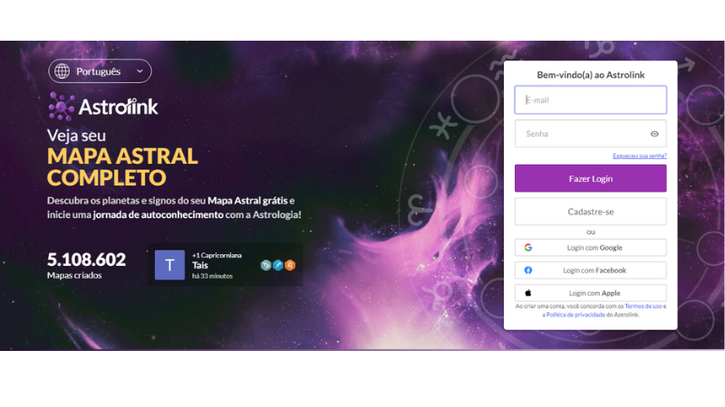 Imagem de site para fazer mapa astral.