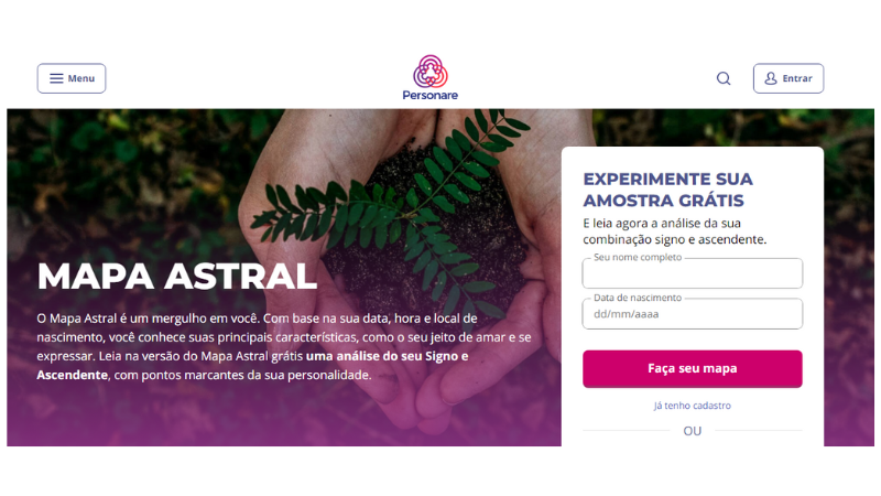 Imagem de site para fazer mapa astral.