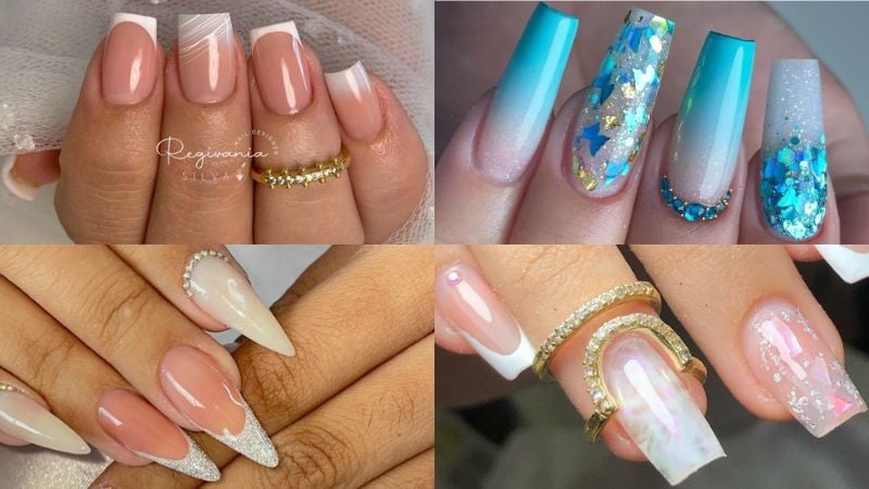 Unhas em gel com diferentes formatos.