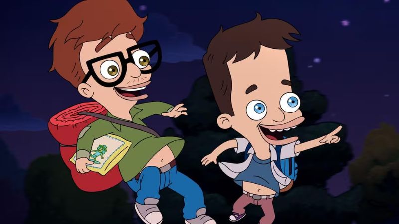 big mouth e parceiro flutuando no espaço