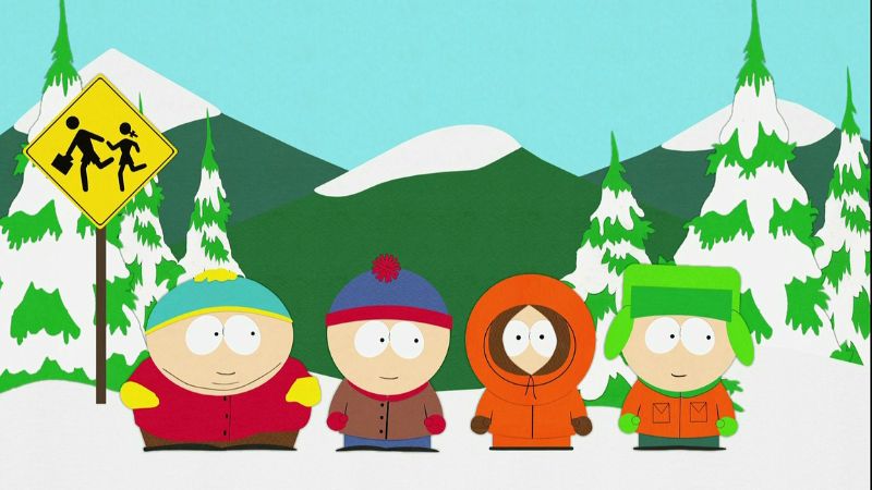 principais personagens da sitcom animada south park enfileirados