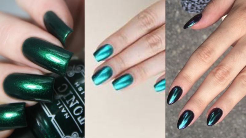 unhas metalizadas verde natal