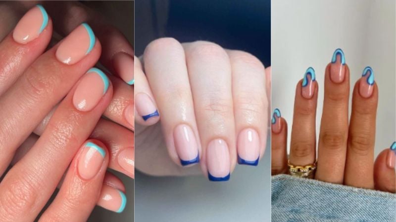 diferentes fotos de unhas francesinhas azul