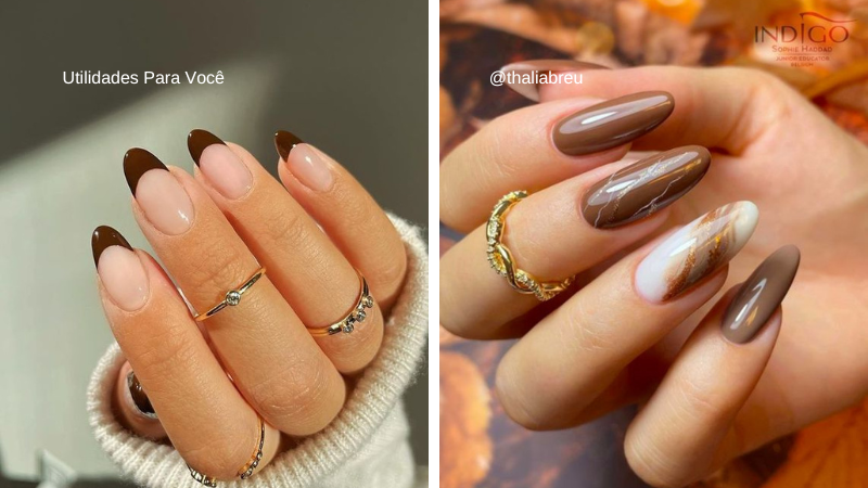 unhas decoradas em marrom