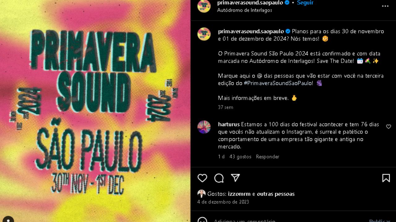 Print de publicação do Primavera Sound