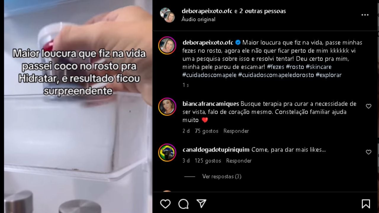 Print da publicação da influenciadora Débora Peixoto.