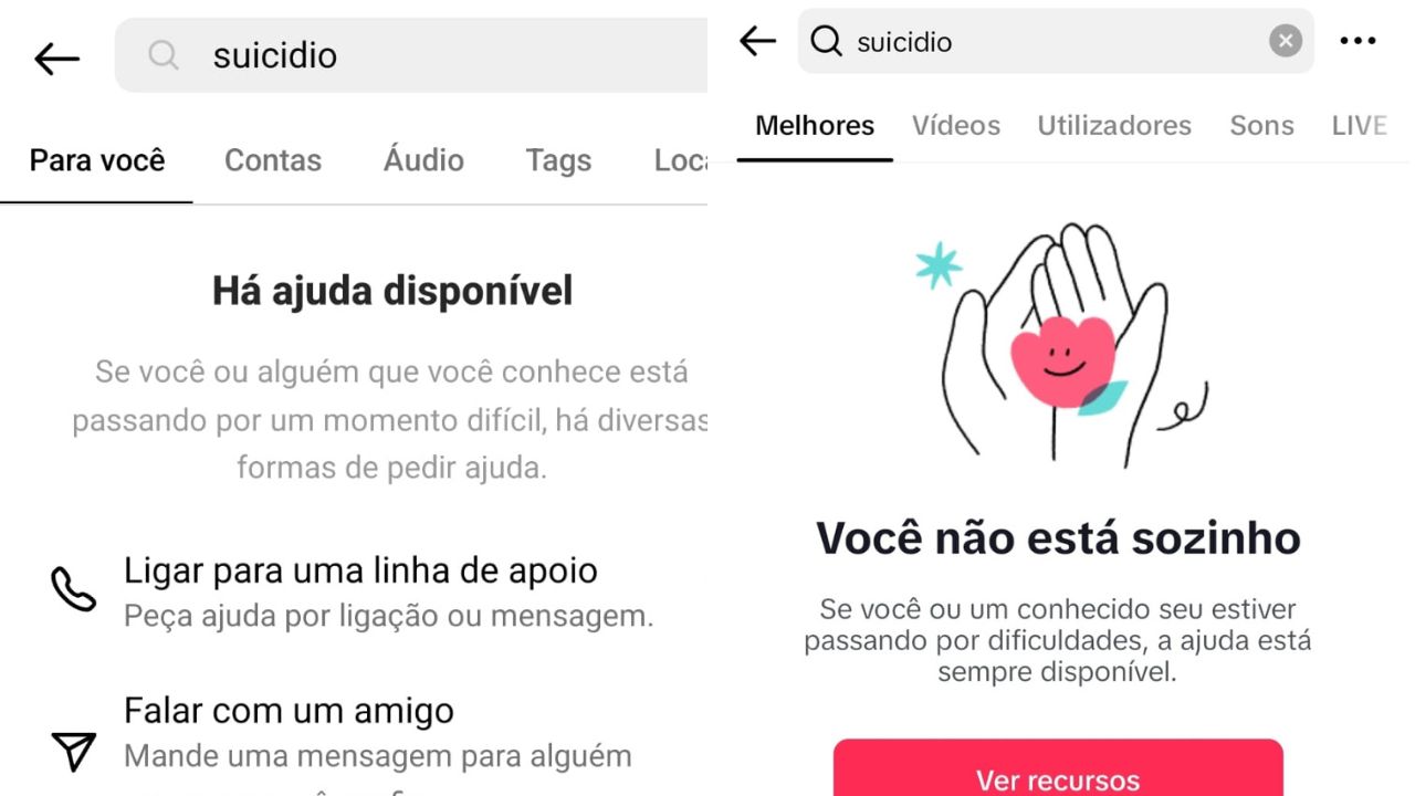 Captura de tela do Instagram à esquerda, e captura de tela do TikTok à direita