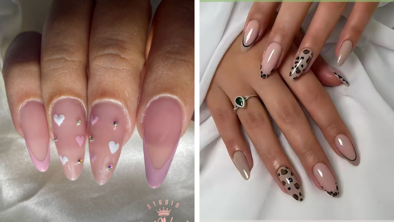 unhas de estampa e coração