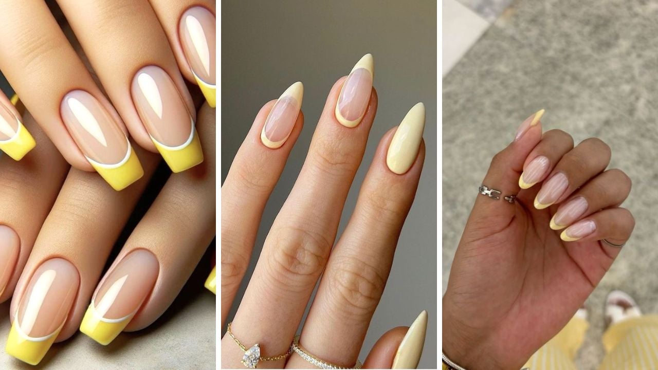 Unhas com francesinha amarela