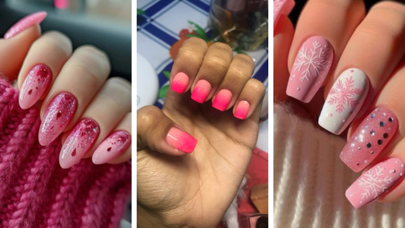 unhas rosas de natal