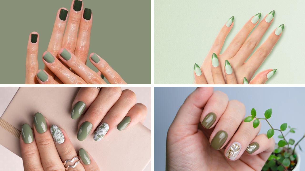 Ideias de unhas com verde claro.