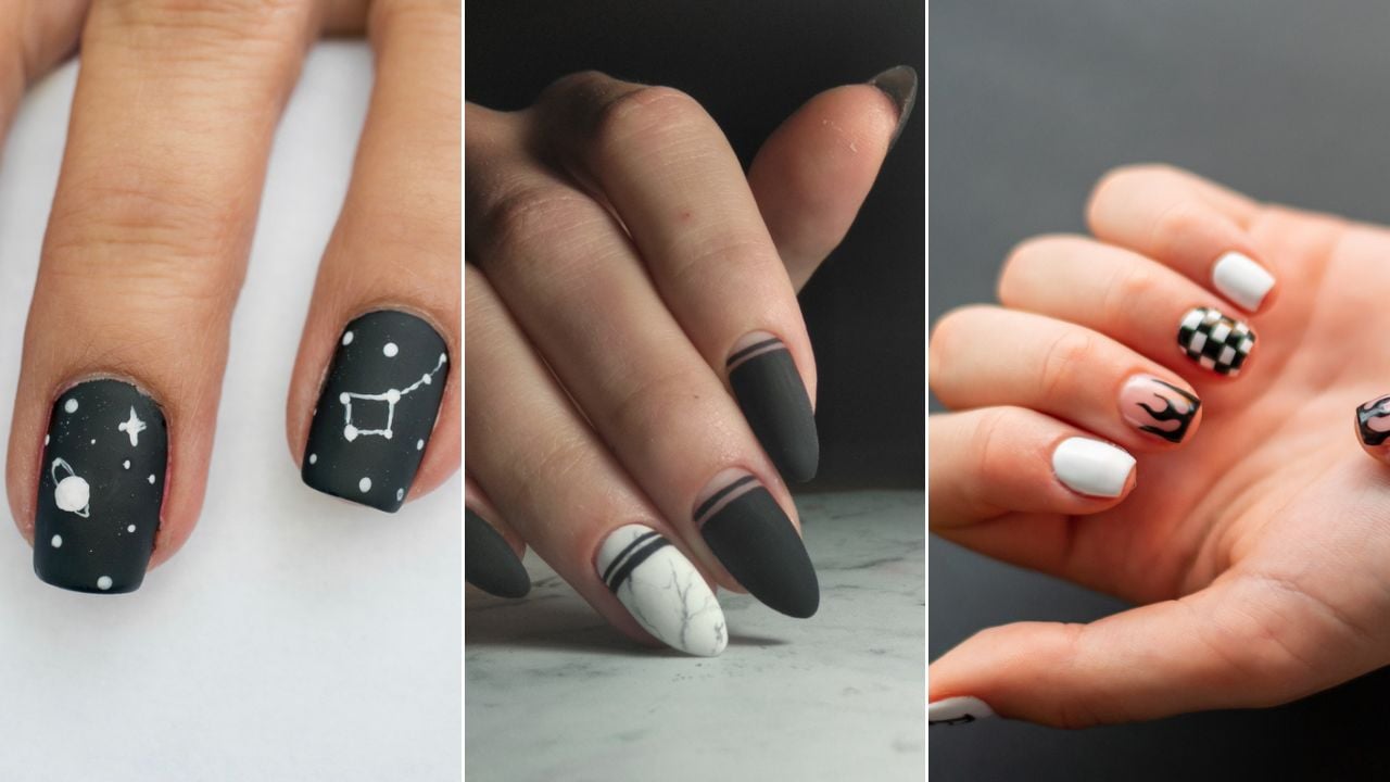 Ideias de unhas preto e branca.