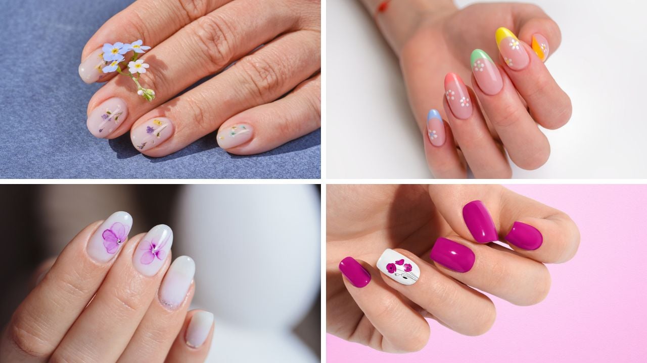 Unhas com flores.