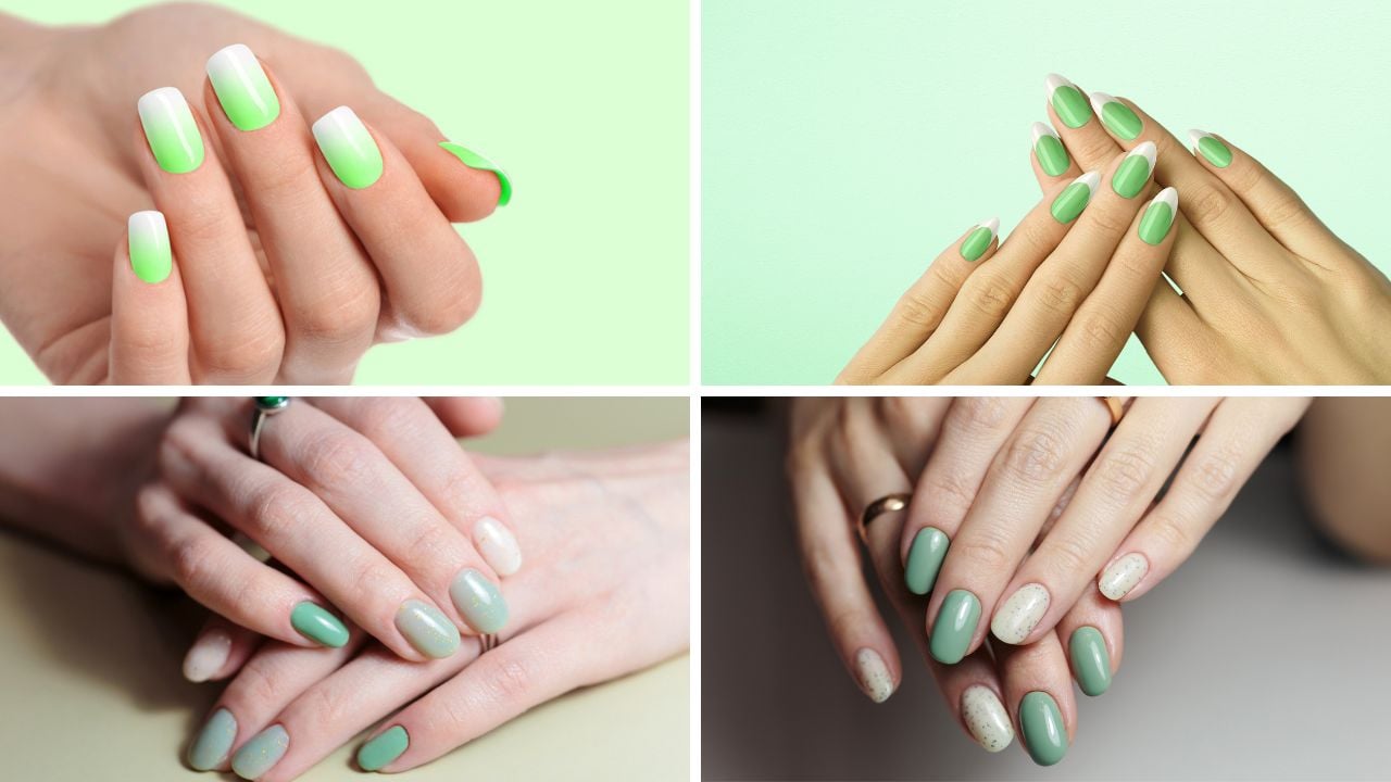 Ideias de unhas com verde claro.