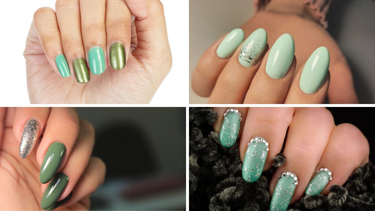 Ideias de unhas com verde claro.