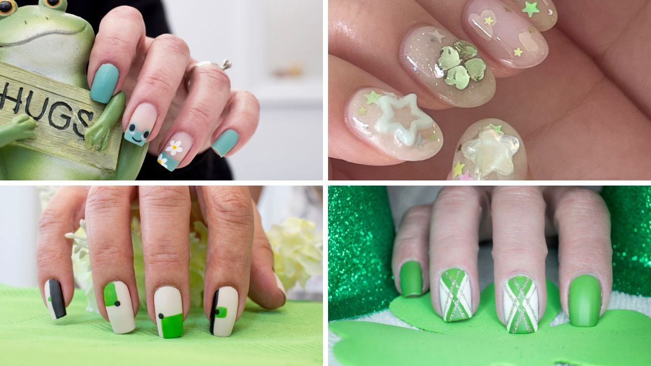 Ideias de unhas com verde claro.