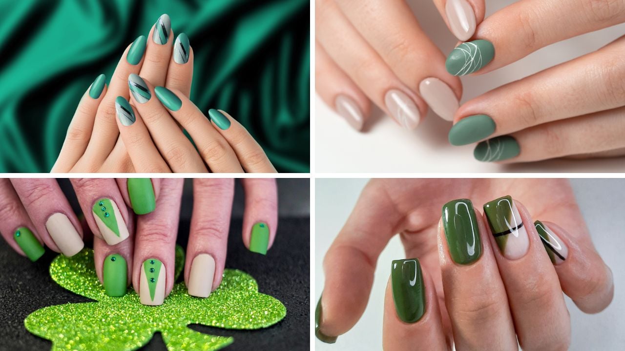 Ideias de unhas com verde claro.