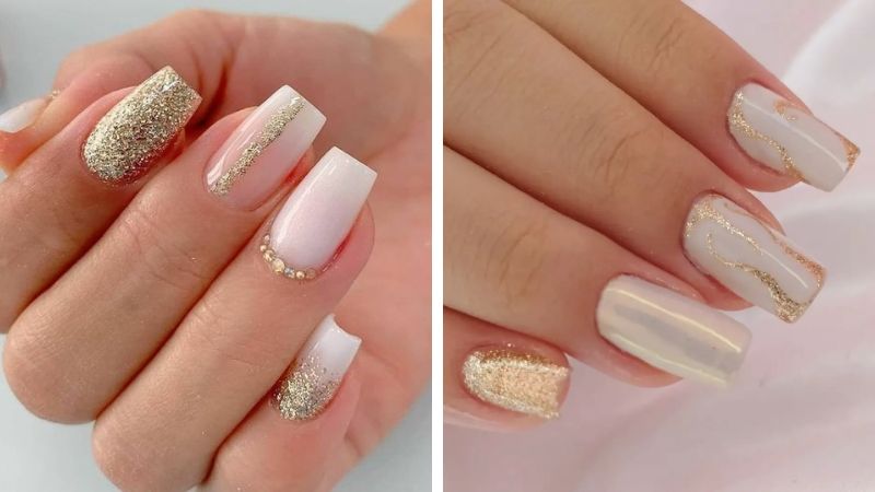 unha branca com dourada