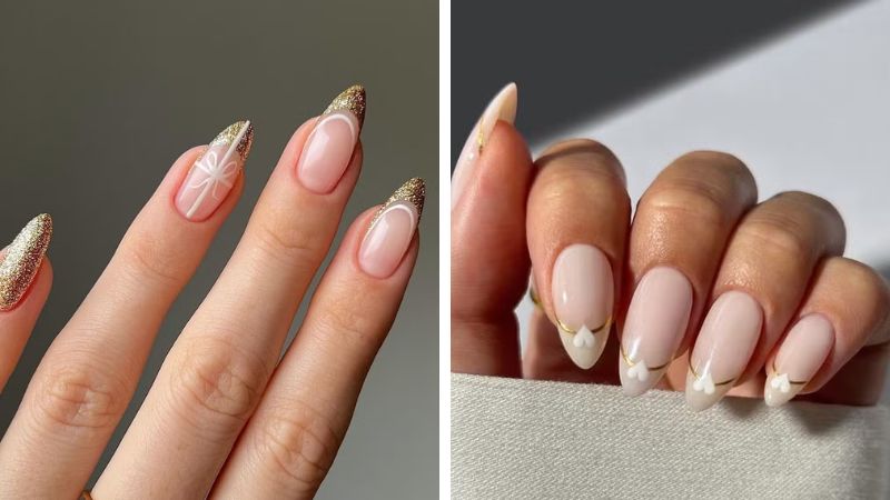 unha branca com dourado