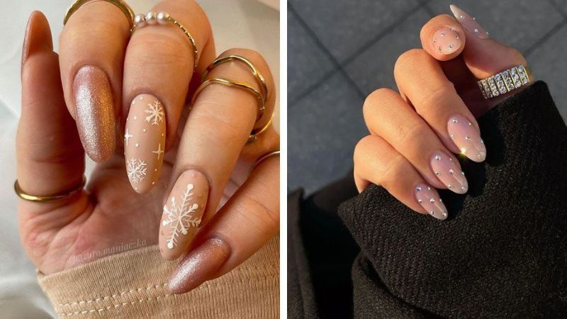 unhas nude com brilho