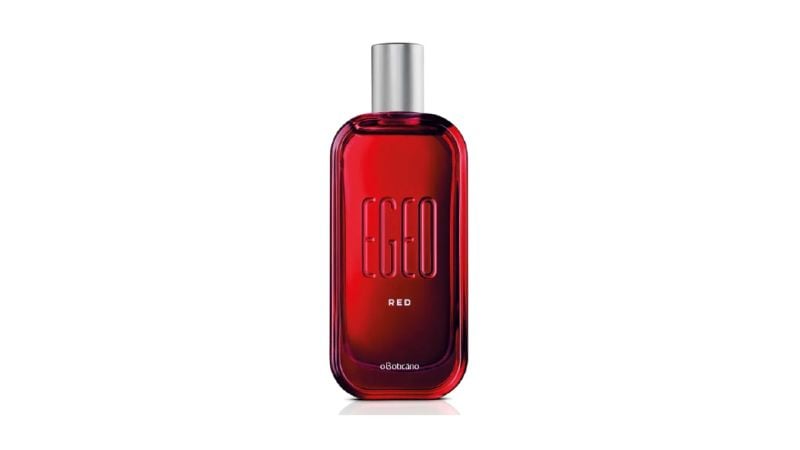 Perfume de frasco vermelho.