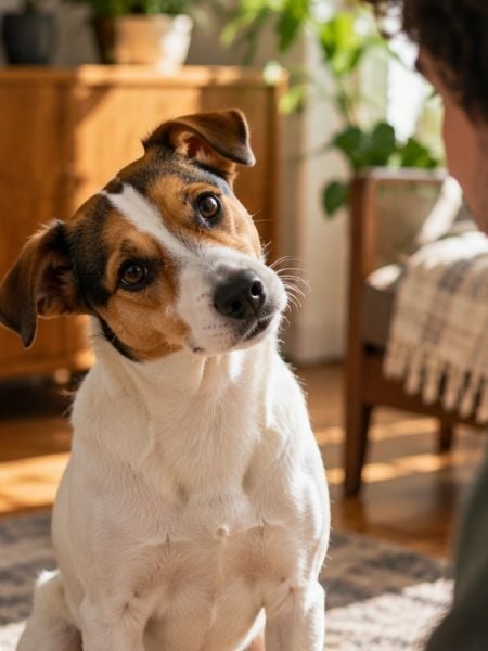 cachorro com a cabeça inclinada para o lado