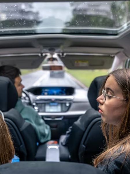família viajando de carro.