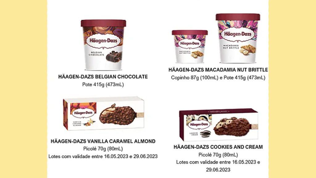 sorvetes Häagen-Dazs que serão recolhidos